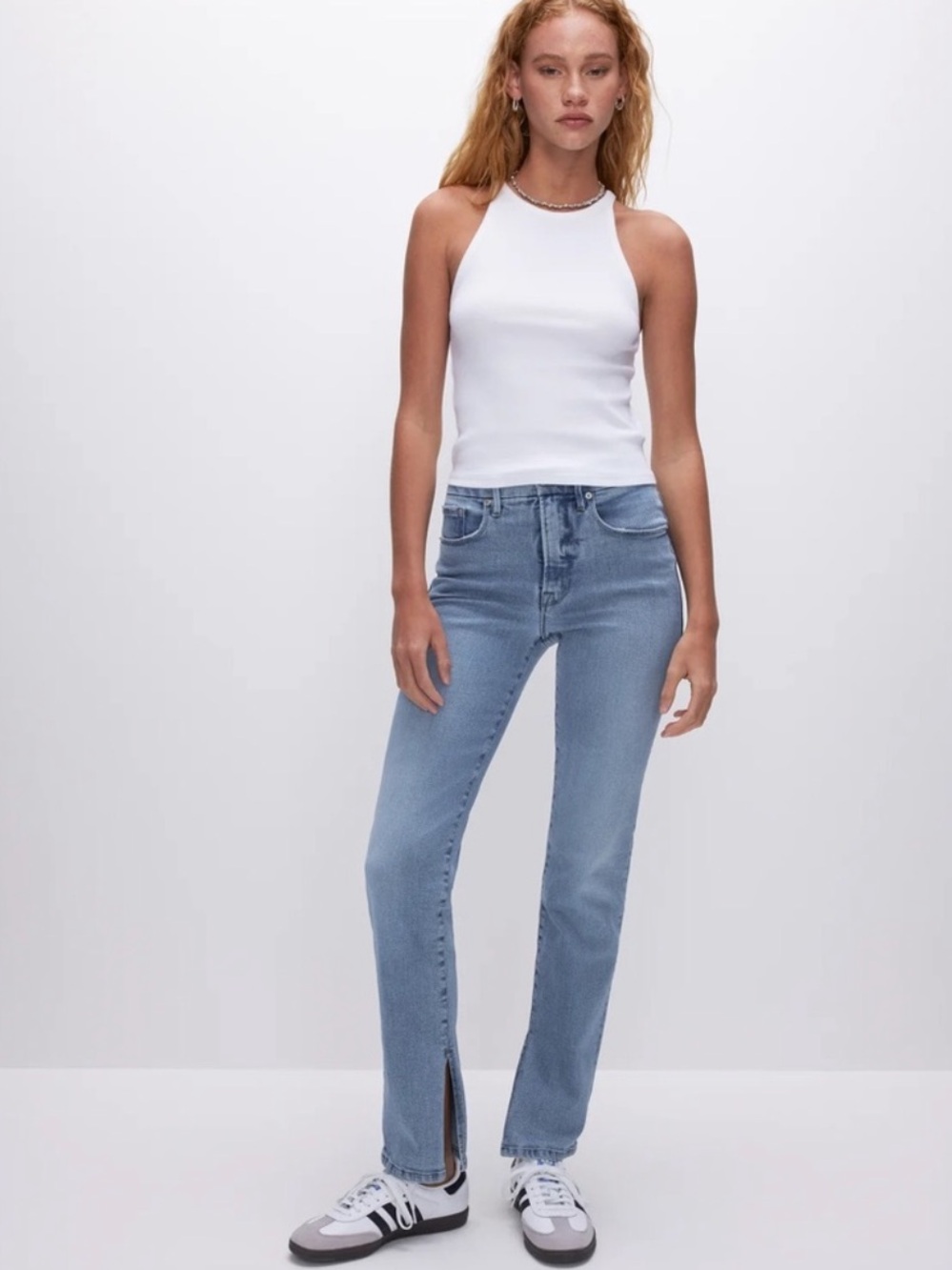 Good American Women’s Good Boy Straight Leg Split Cuff High Rise Jeans Size‎ 24